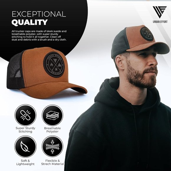 Men Women Brown Urban Effort Mesh Back Cap - Picture 2 of 11